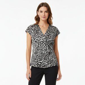 Vintage Talbots Silk Top Size 8P Petite Animal Print Faux Wrap Sexy Classic